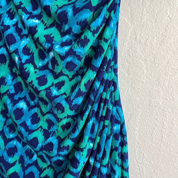 RALPH LAUREN Jersey Blue Green Print Dress Cocktail Batik Moc Wrap Empire, Sz 10 - Picture 8 of 9
